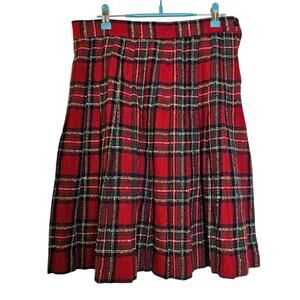 Compose Vintage Red & Green Plaid Wool Blend Pleated Skirt